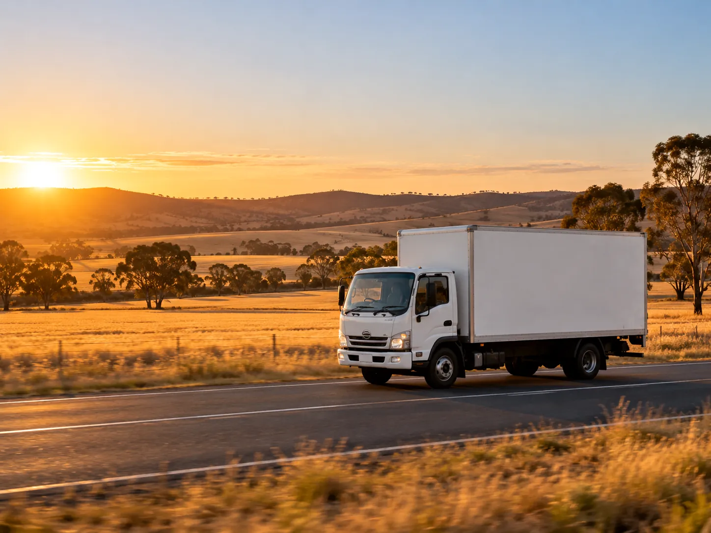 Removal truck on a country highway during an interstate move from Adelaide
